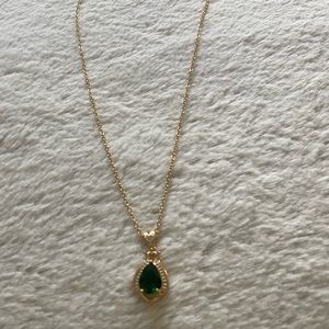 Gold Tone Green Gem Necklace